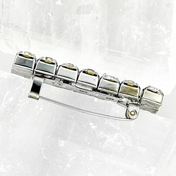 Vintage Rhinestone Bar Pin Brooch | Silver Tone Crystal Accent - Picture 6 of 10